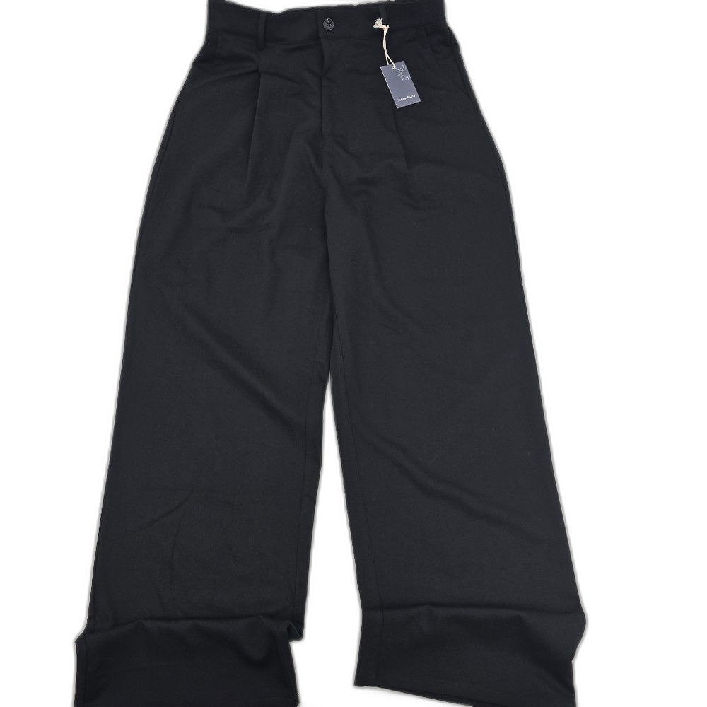 Indigo Rising Black Wide-Leg Pleated Trousers Gathered Waist Size L NWT
